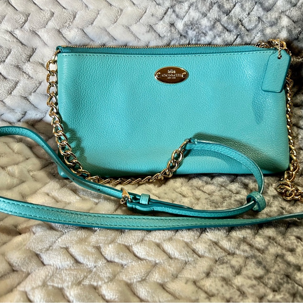 Coach Turquoise Leather Crossbody Bag.